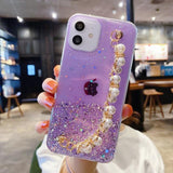 Glitter iPhone Case with Pearl Chain